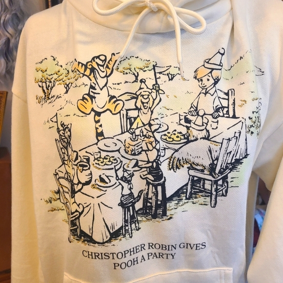 DISNEY Hoodie Sweatshirt Christopher Robin Pooh And Friends Cream Women's Sz Med - Picture 5 of 12